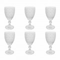 Bekerglas in transparant glas met reliëfdecoraties, 12 stuks - Trapani