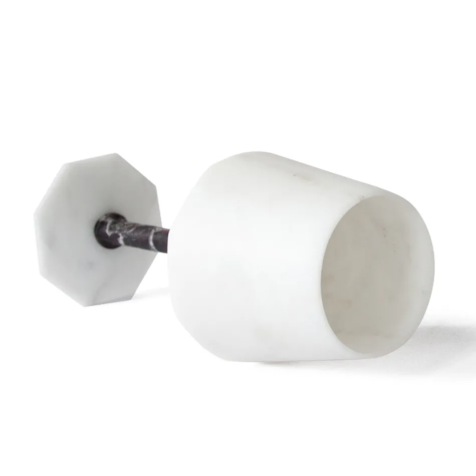 Wijnglas in Satijn Wit Carrara Marmer en Rode Levanto - Caglio Viadurini