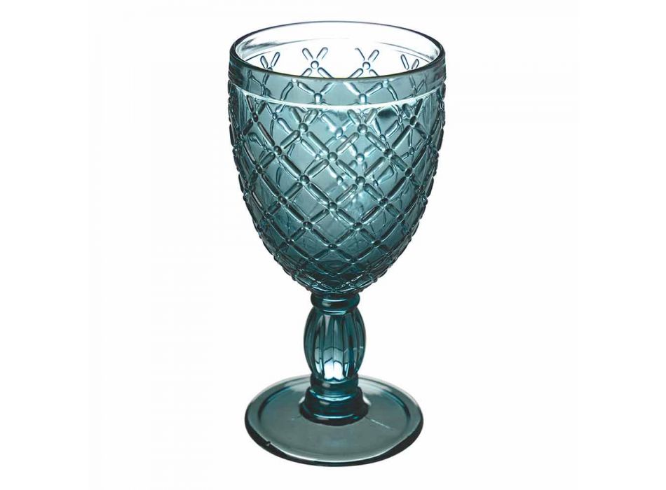 Wijn- of waterbeker in gekleurd of transparant glas met decoraties, 12 stuks - Rocca Viadurini