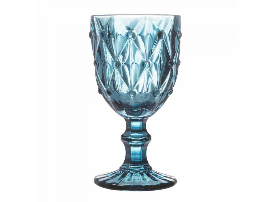 Gekleurde glazen bekers in reliëf gedecoreerd glas, 12 stuks - Angers Viadurini