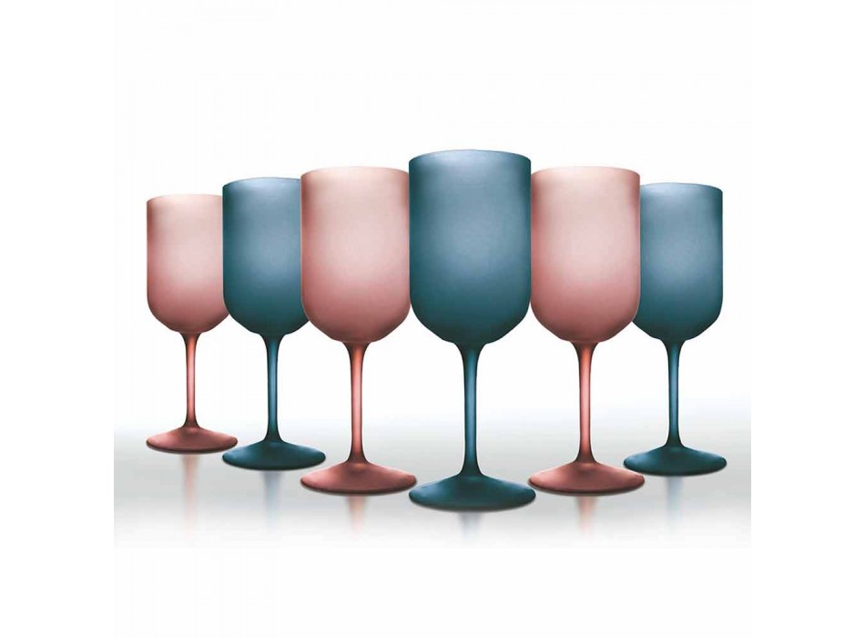 Gekleurde wijnglazen in matglas met ijseffect 12 stuks - Norvegio Viadurini
