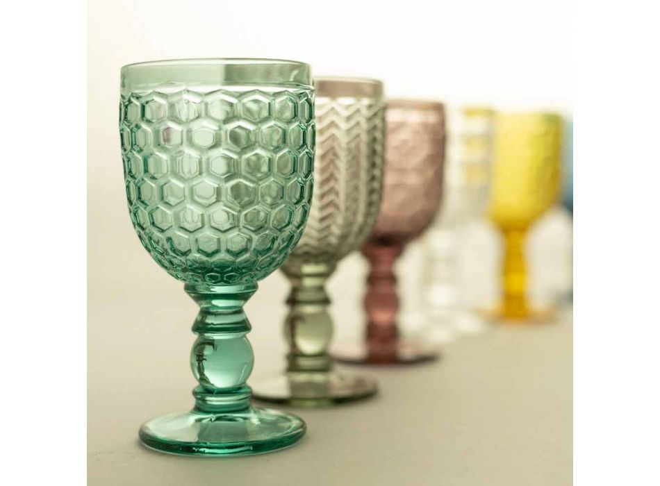 Gekleurd Glas Versierde Bekers Water- of Wijnservies 12 Stuks - Mix Viadurini