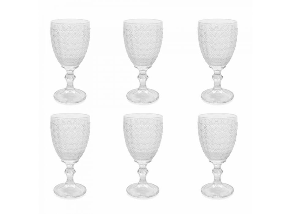 Wijnglazen in transparant glas en reliëfdecoraties, 12 stuks - Aperi Viadurini