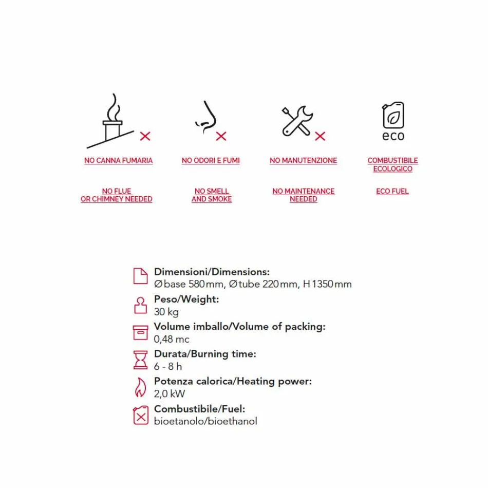Open haard Bioethanol Outdoor Dean geschilderde stalen vloer Viadurini