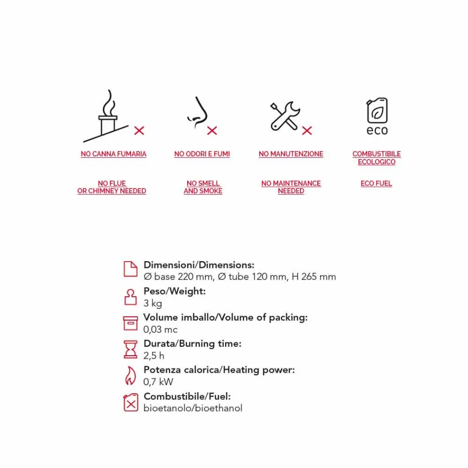 Open haard keramiek en glas tafel bioethanol Jim, made in Italy Viadurini