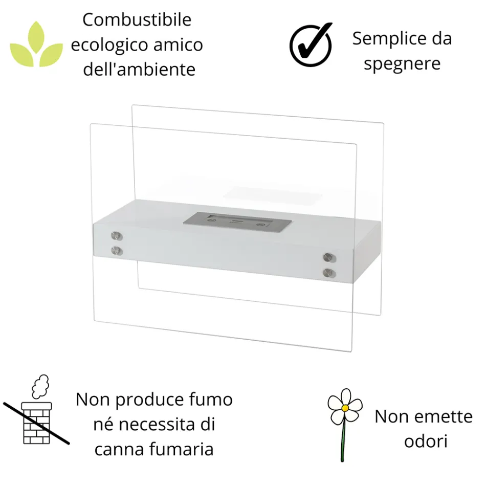 Bio-ethanol vloerhaard in wit metaal en gehard glas - Timon Viadurini