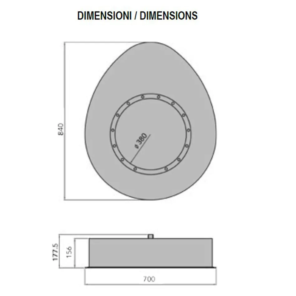 Muur bio-ethanol open haard in ovaal ontwerp geverfd staal - Guiscard Viadurini