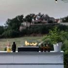 Tafel bio-ethanol haard in gehard glas en zwart metaal - Fiandre Viadurini