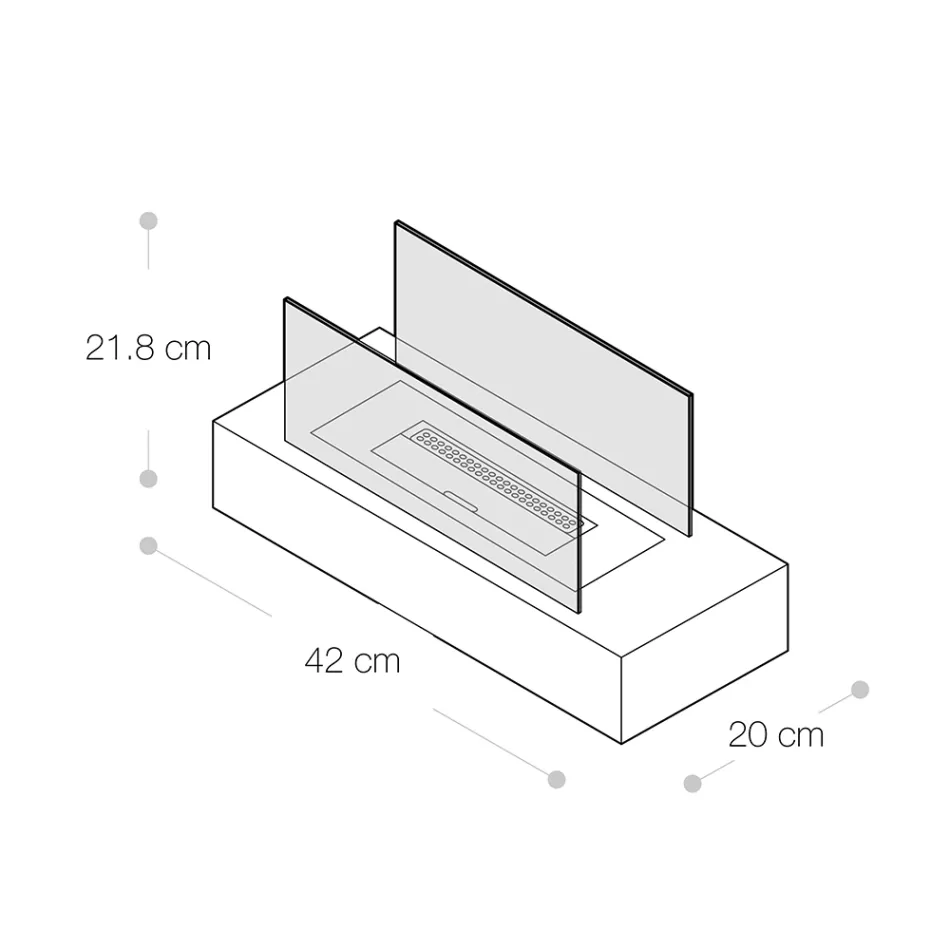 Tafel bio-ethanol haard in gehard glas en zwart metaal - Fiandre Viadurini