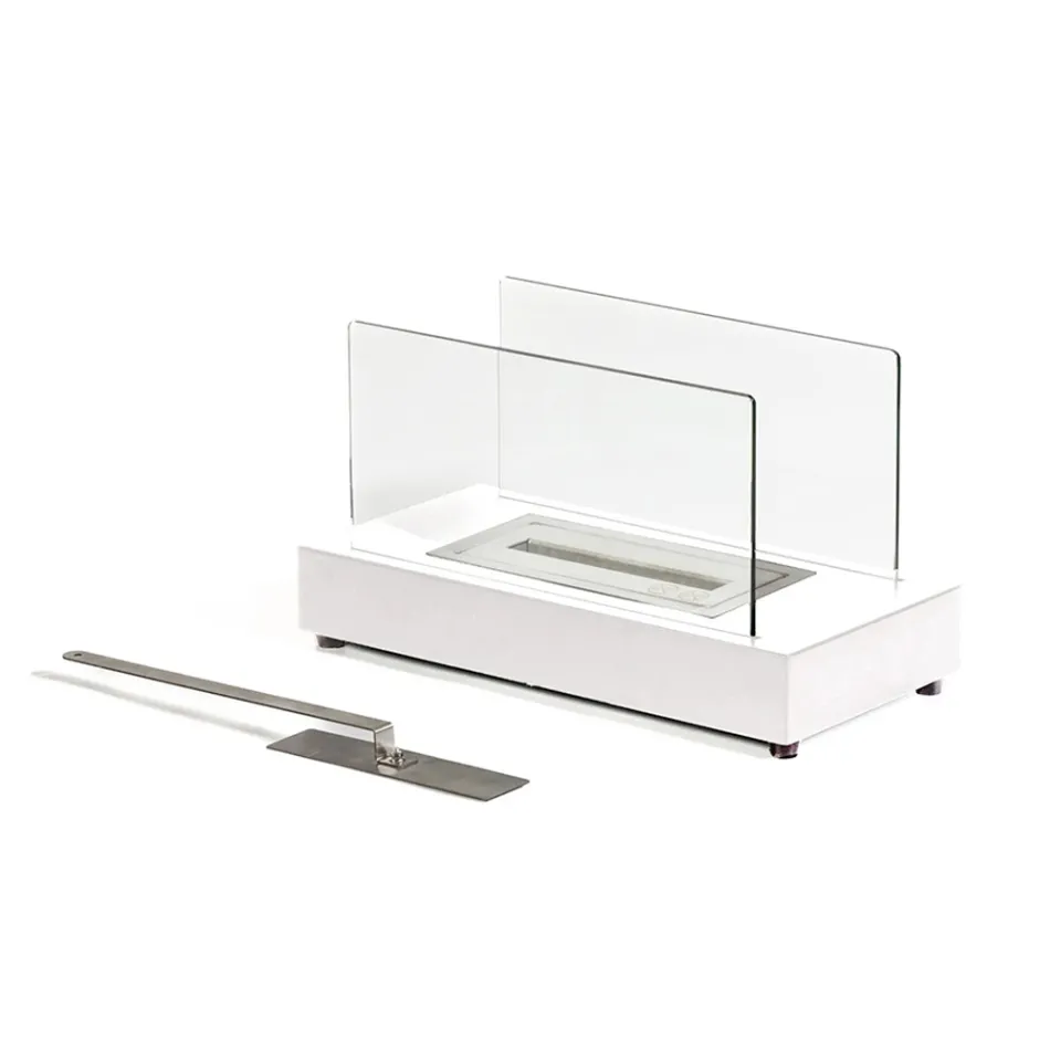 Bio-ethanol tafelhaard van gehard glas en metaal - zilver Viadurini