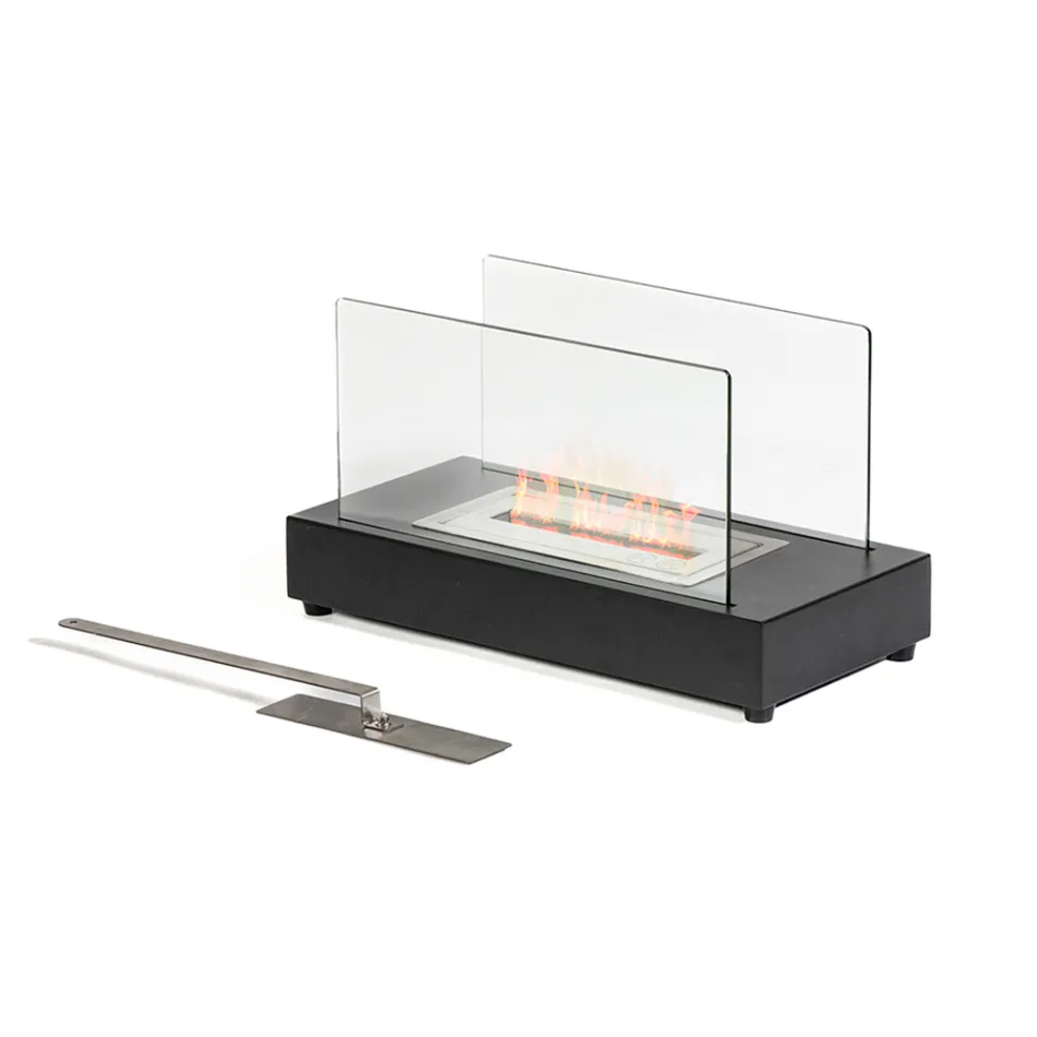 Bio-ethanol tafelhaard van gehard glas en metaal - zilver Viadurini