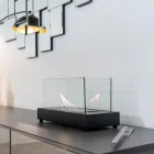 Bio-ethanol tafelhaard van gehard glas en metaal - zilver Viadurini