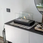 Bio-ethanol tafelhaard van gehard glas en metaal - zilver Viadurini