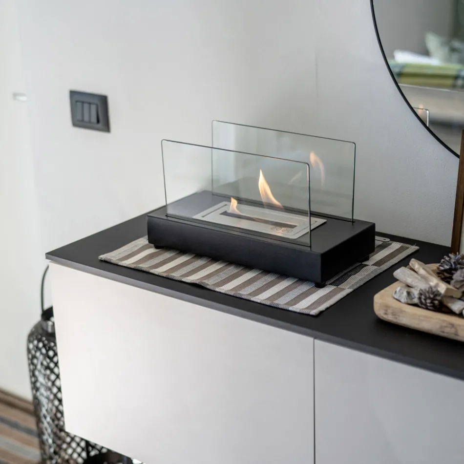 Bio-ethanol tafelhaard van gehard glas en metaal - zilver Viadurini