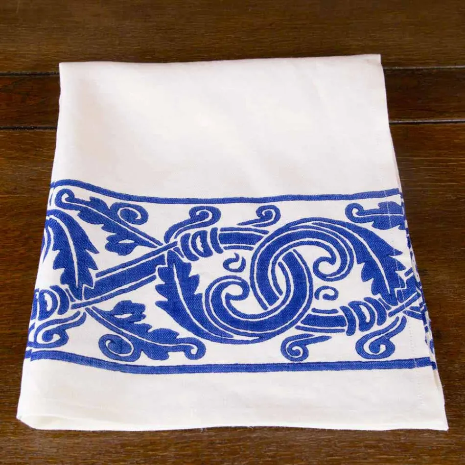 Linnen canvas van Italiaans vakmanschap met handgedrukt ontwerp - handelsmerken Viadurini