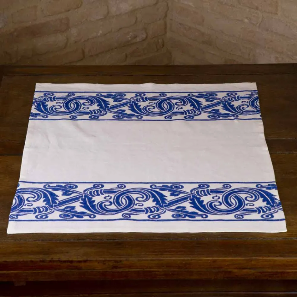 Linnen canvas van Italiaans vakmanschap met handgedrukt ontwerp - handelsmerken Viadurini