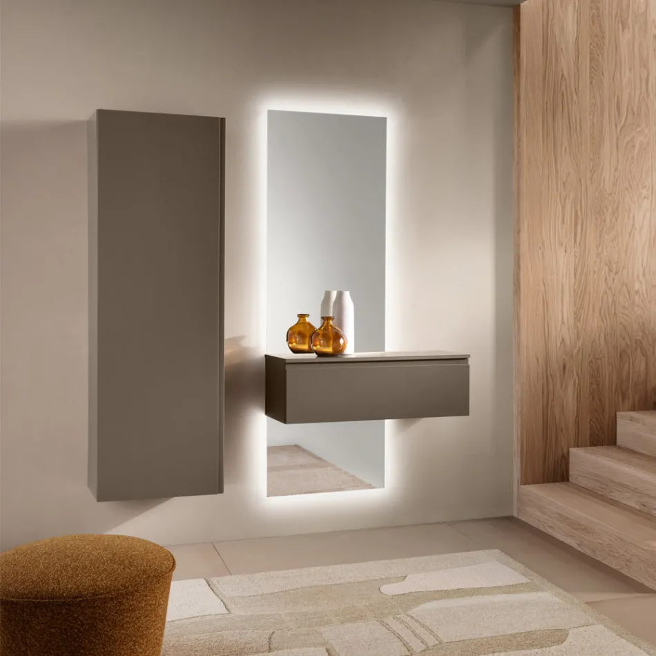Gelakte melamine kapstok met MDF-deur en interne plank - Lunis Viadurini