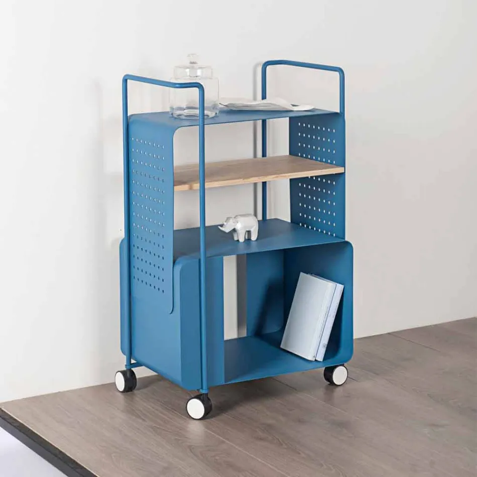 Design trolley van staal met essenblad Made in Italy - Murella Viadurini