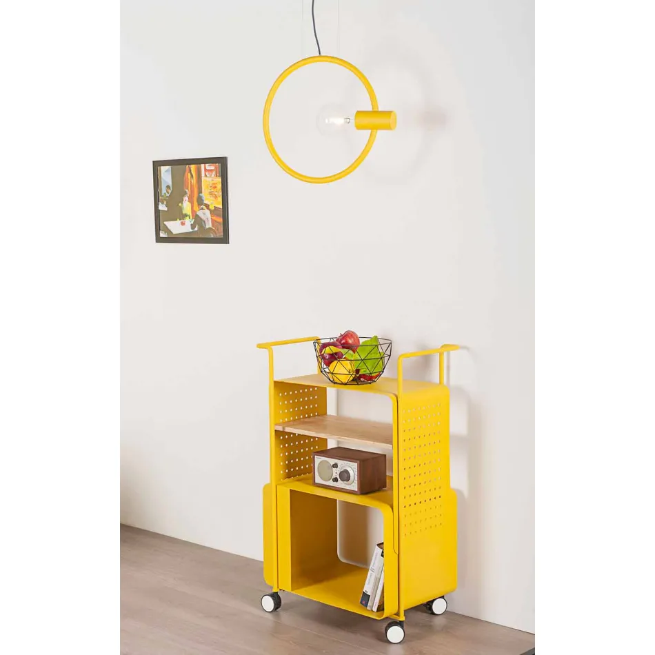 Design trolley van staal met essenblad Made in Italy - Murella Viadurini
