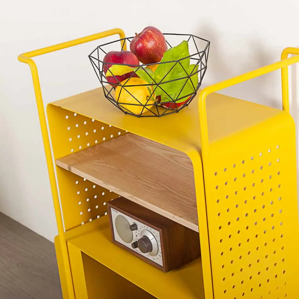 Design trolley van staal met essenblad Made in Italy - Murella Viadurini