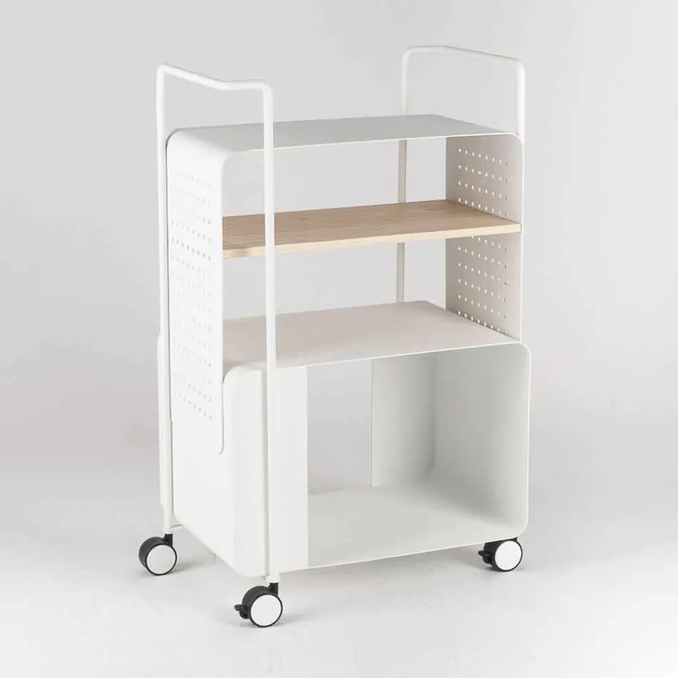 Design trolley van staal met essenblad Made in Italy - Murella Viadurini