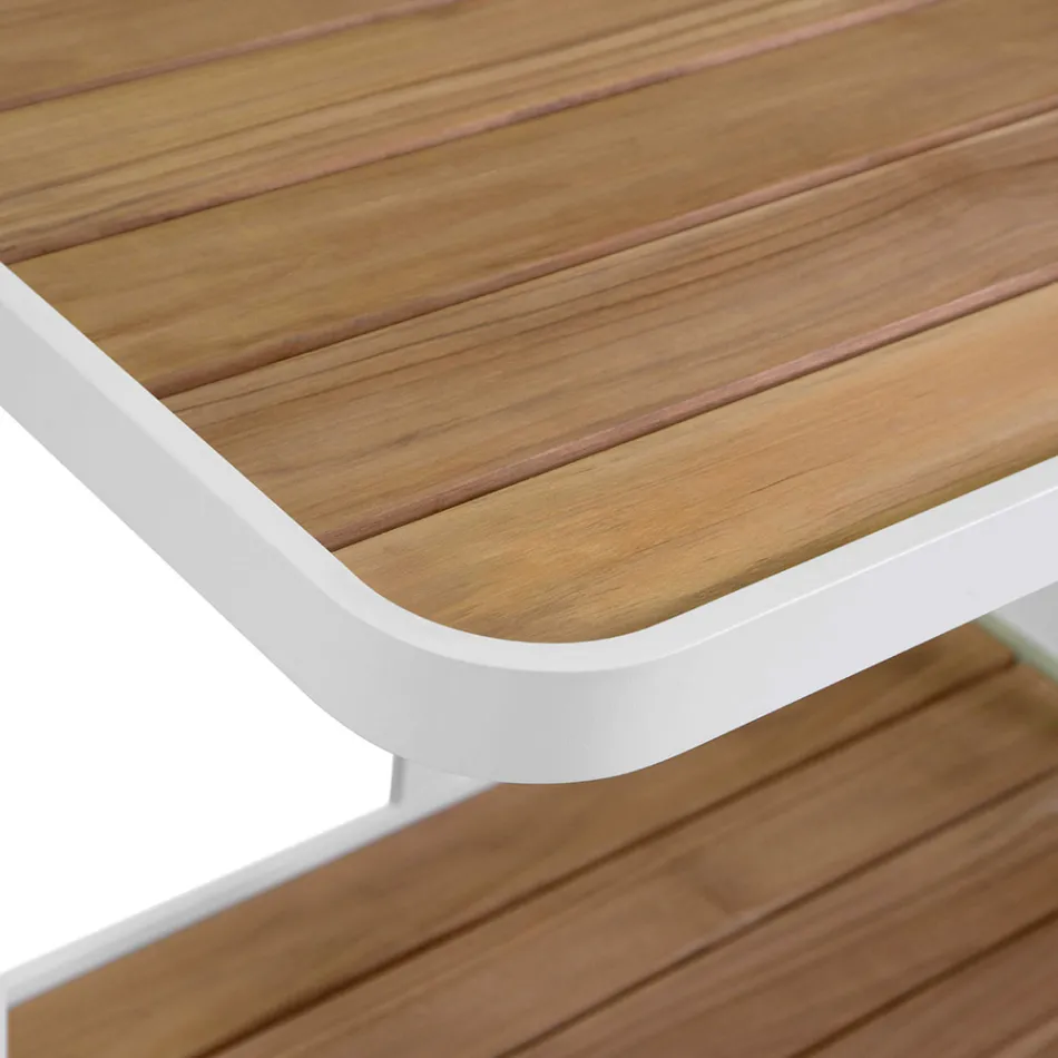 Aluminium trolley in verschillende afwerkingen met wielen en teakhouten bovenkant - Tent Viadurini