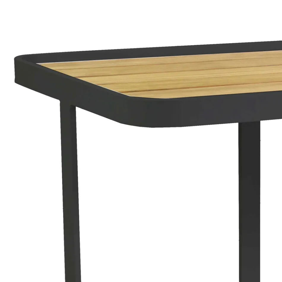 Aluminium trolley in verschillende afwerkingen met wielen en teakhouten bovenkant - Tent Viadurini