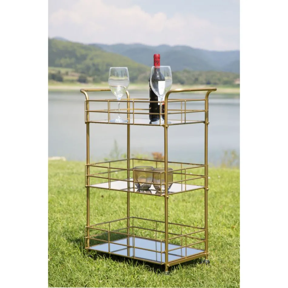 Voedseltrolley met ijzeren structuur gouden afwerking - Viviana Viadurini