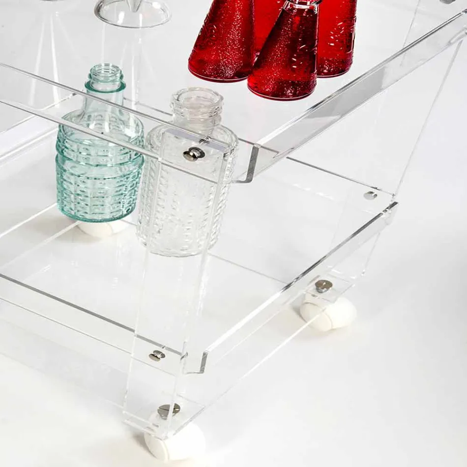 Moderne trolley met 2 planken L 60,5 cm in Diso-plexiglas Viadurini