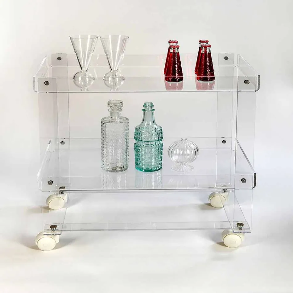 Moderne trolley met 2 planken L 60,5 cm in Diso-plexiglas Viadurini