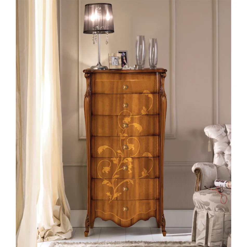 Ladekast met 7 lades in ingelegd walnotenhout Gemaakt in Italië - Commodus Viadurini