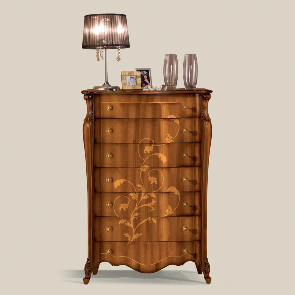 Ladekast met 7 lades in ingelegd walnotenhout Gemaakt in Italië - Commodus Viadurini