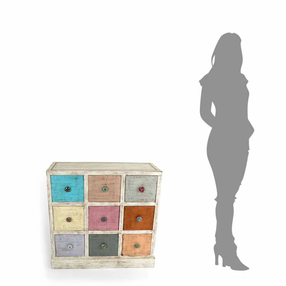 Ambachtelijke ladekast in massief hout met 9 laden Made in Italy - Pierrot Viadurini