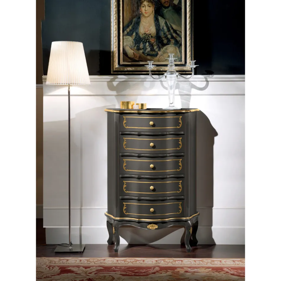 Slaapkamer ladekast met 5 klassieke houten lades Made in Italy - Leonor Viadurini