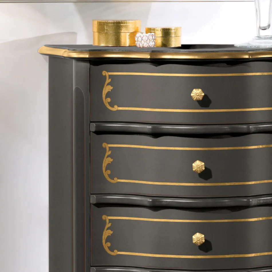 Slaapkamer ladekast met 5 klassieke houten lades Made in Italy - Leonor Viadurini