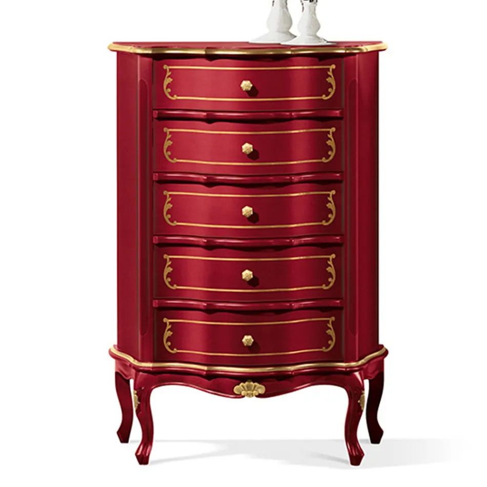 Slaapkamer ladekast met 5 klassieke houten lades Made in Italy - Leonor Viadurini