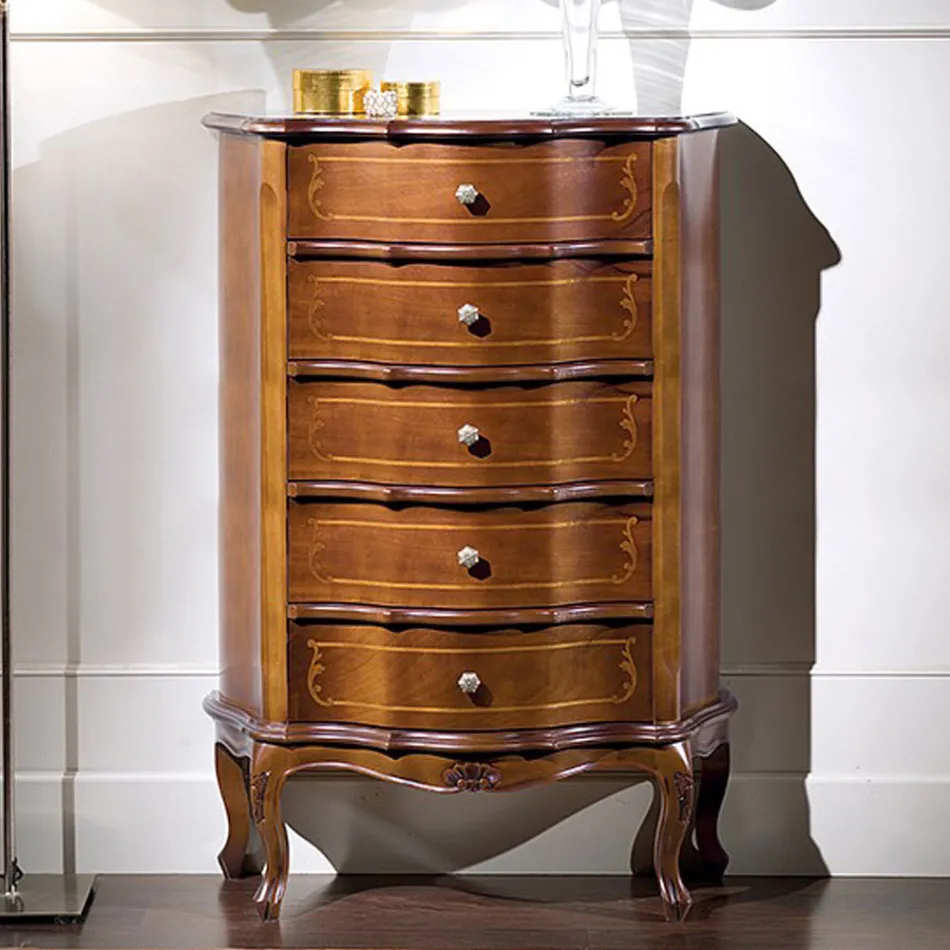 Slaapkamer ladekast met 5 klassieke houten lades Made in Italy - Leonor Viadurini