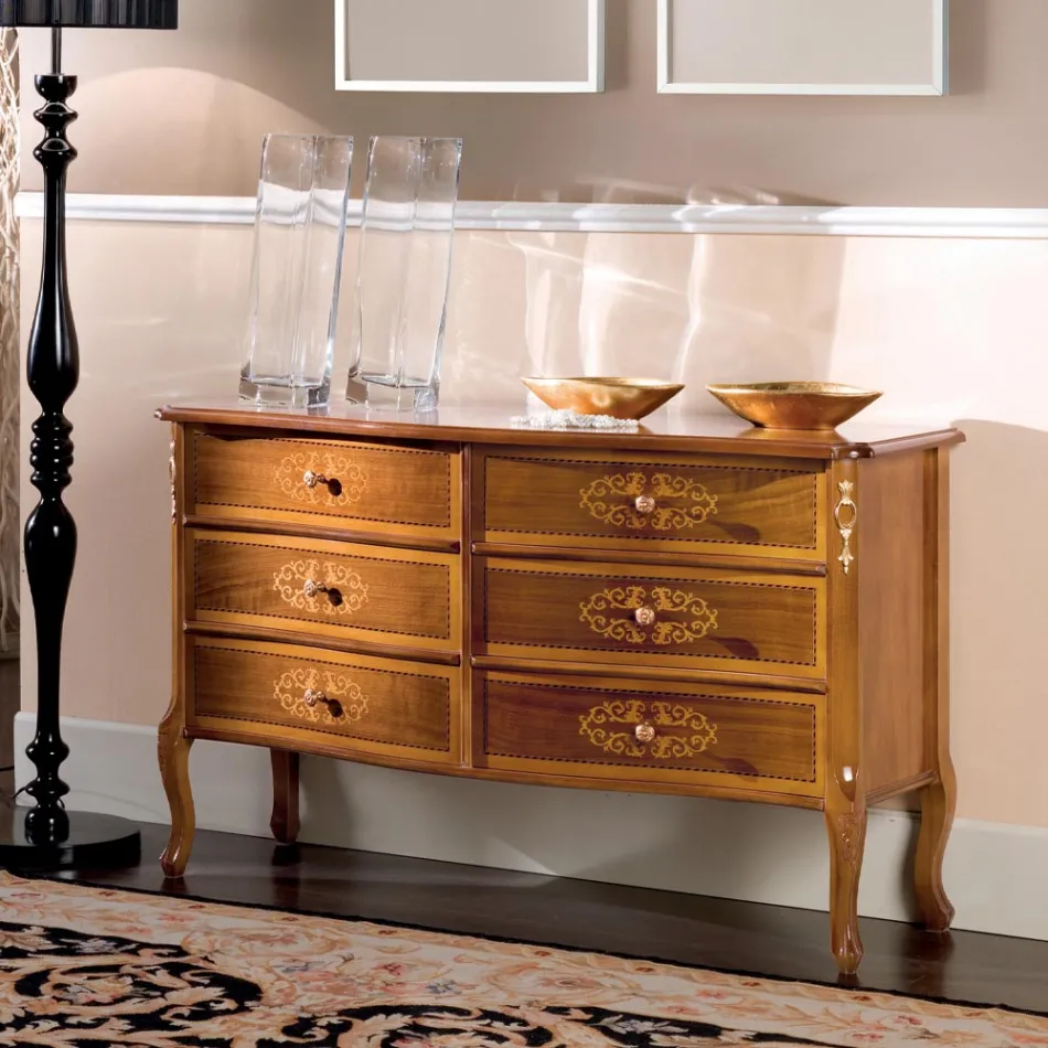 Klassieke ladekast in walnoothout 4 of 6 laden Made in Italy - Katerine Viadurini