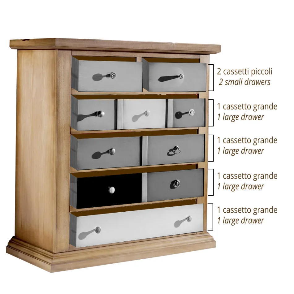 Ladekast met alle gekleurde lades en verschillende handgrepen Made in Italy - Aditya Viadurini