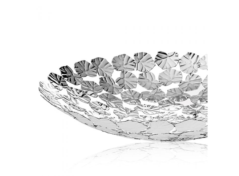 Rond zilveren metalen middelpunt met luxe bladdecoratie - Pinko Viadurini