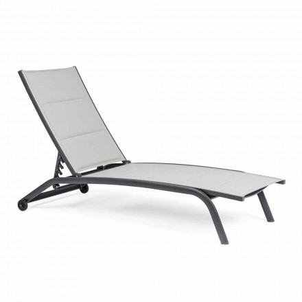 Outdoor chaise longue in aluminium en textileen met wielen, 4 stuks - Monalisa Viadurini