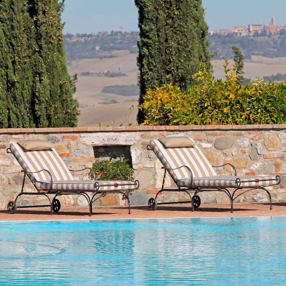 Buiten chaise longue in ijzer en handgemaakte stof gemaakt in Italië - Relax Viadurini