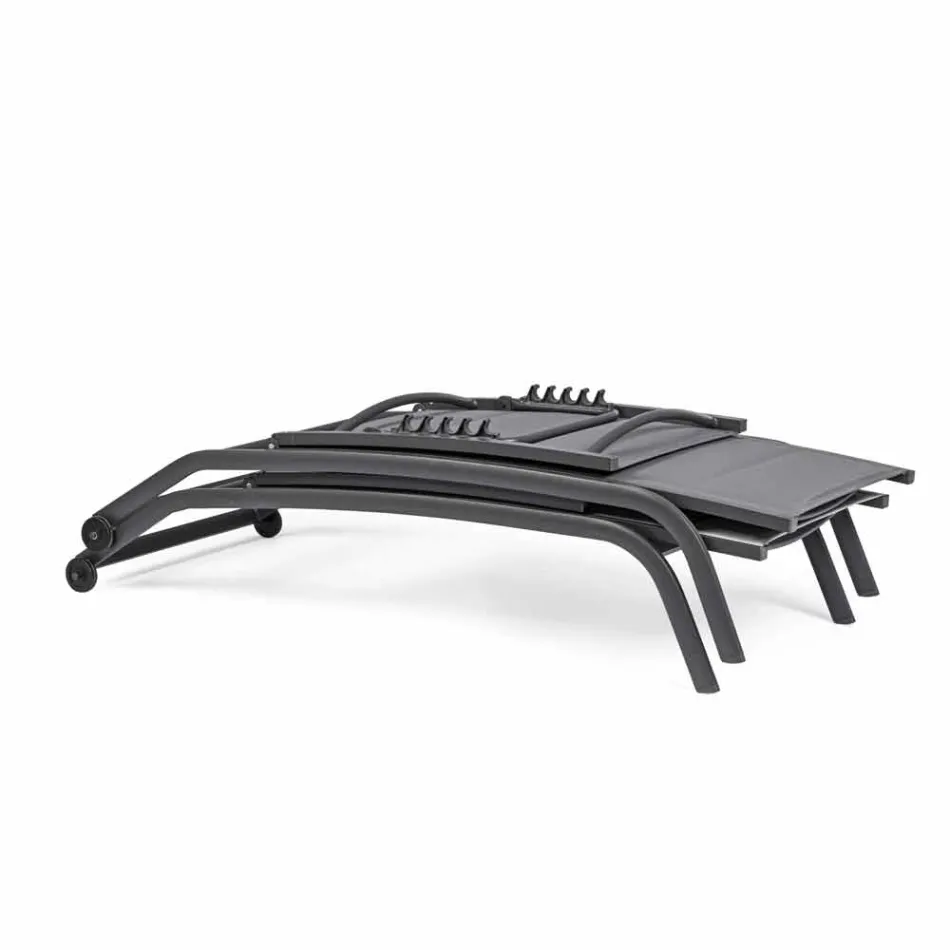 Outdoor chaise longue in textileen en aluminium met wielen, 4 stuks - Babilonia Viadurini