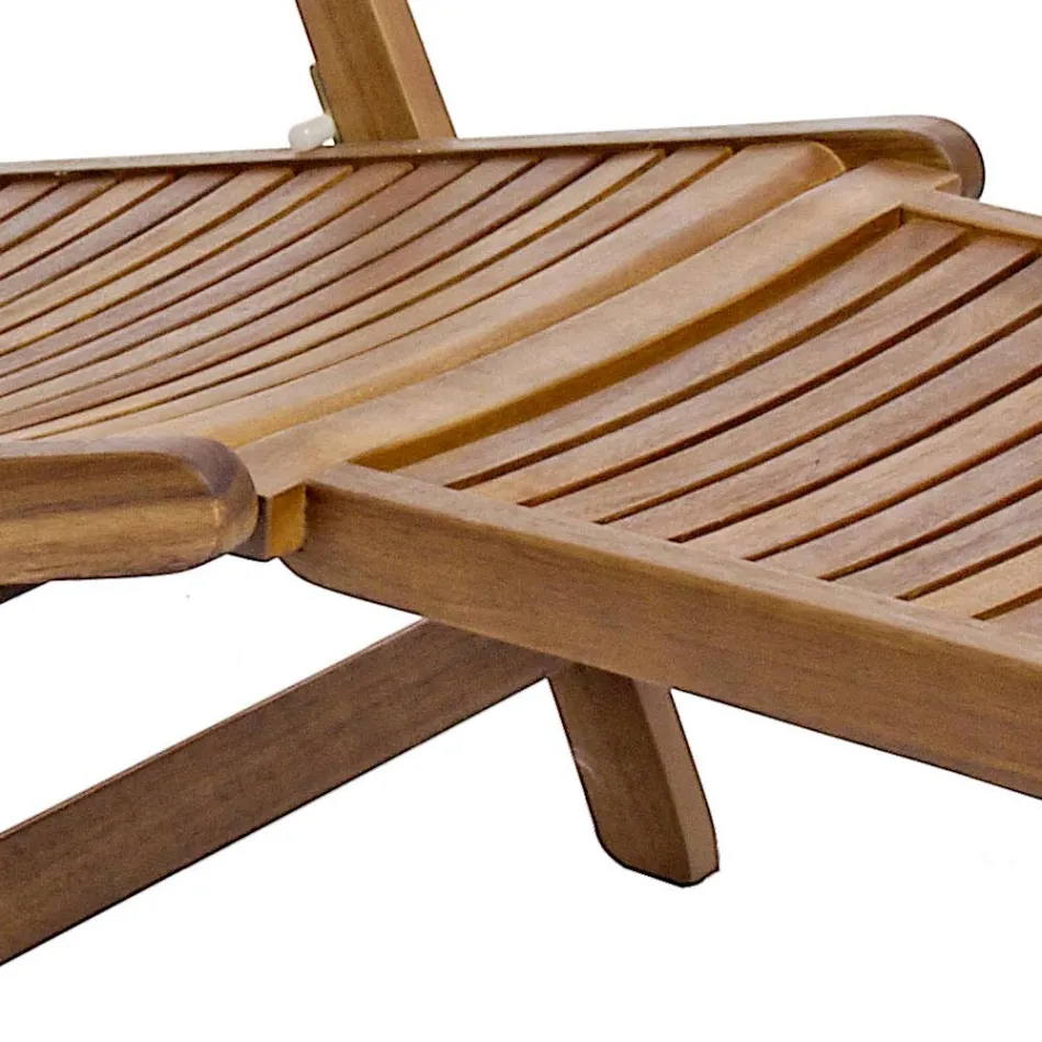 Design liggende buitenchaise longue in natuurlijk hout - Roxen Viadurini