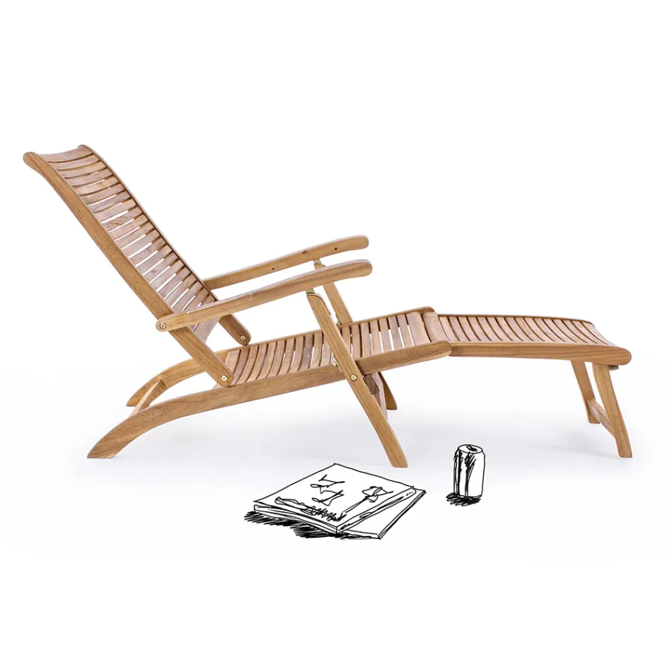 Design liggende buitenchaise longue in natuurlijk hout - Roxen Viadurini