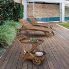Houten tuinchaise longue met designwielen voor buiten - Roxen Viadurini