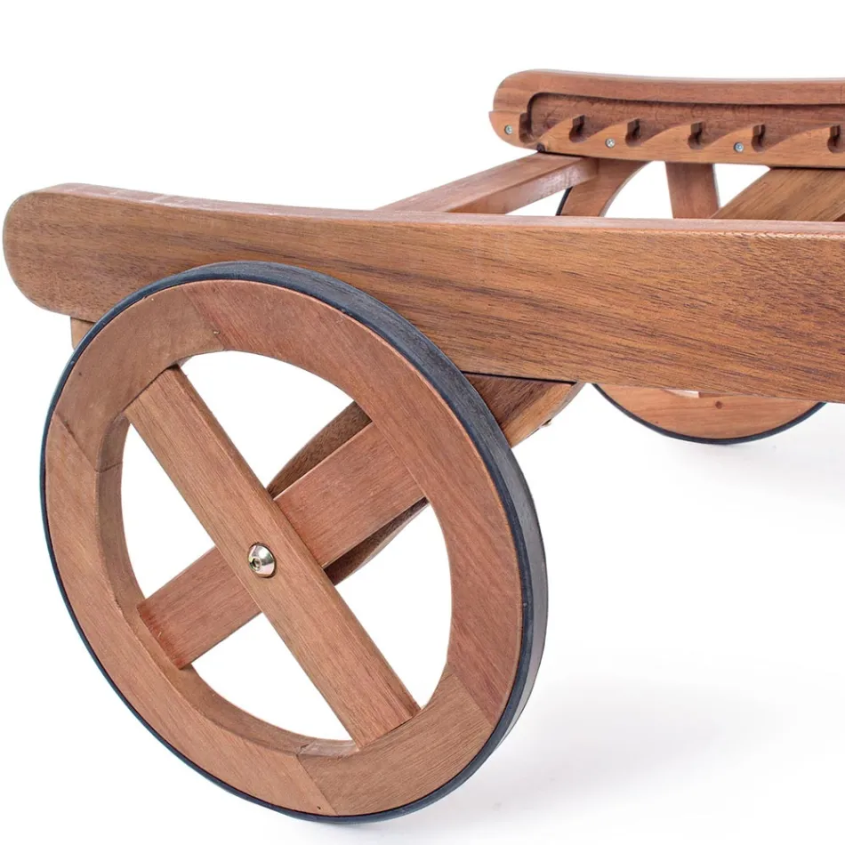 Houten tuinchaise longue met designwielen voor buiten - Roxen Viadurini