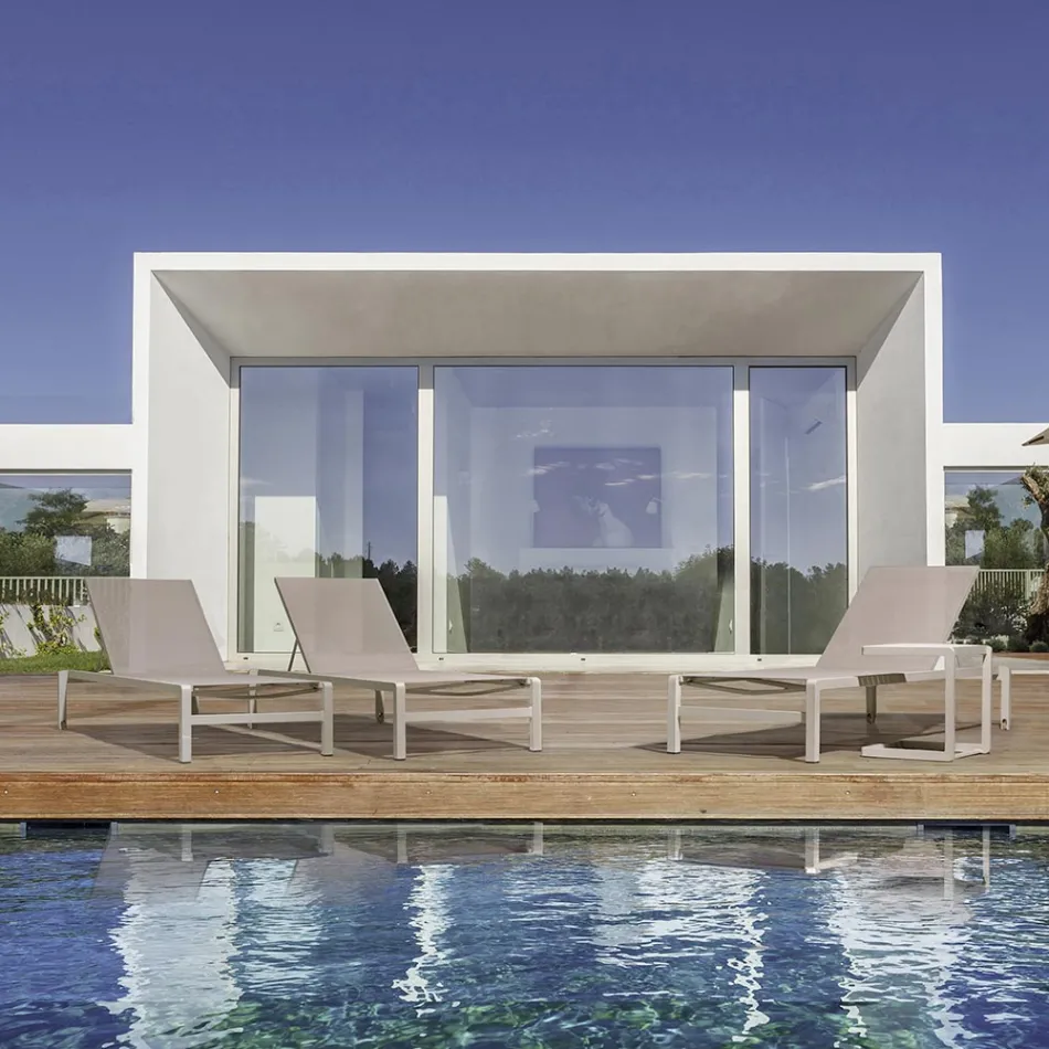 Liggende tuinchaise longue in aluminium, Homemotion, 4 stuks - Lester Viadurini