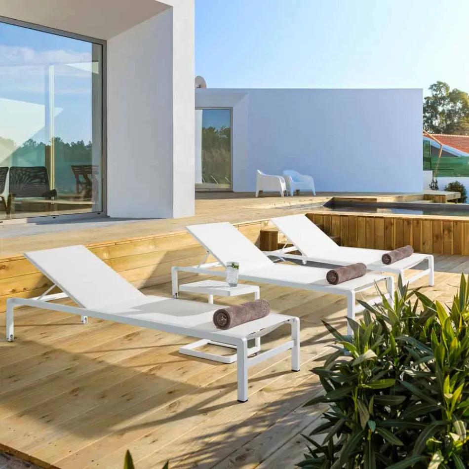 Homemotion Aluminium liggende chaise longue voor de tuin, 4-delig - Lester Viadurini