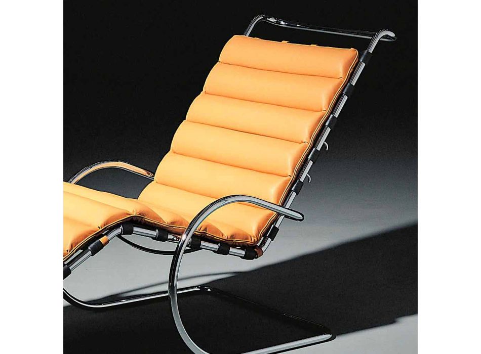Leren chaise longue met verchroomde stalen structuur Made in Italy - Beiroet Viadurini